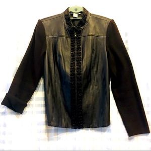 BOGO Peter Nvgard bittersweet brown leather n knit fitted rosette adorned jacket